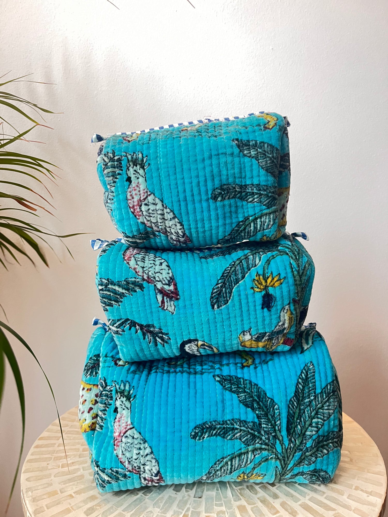 Velvet Quilted Toiletry Pouches