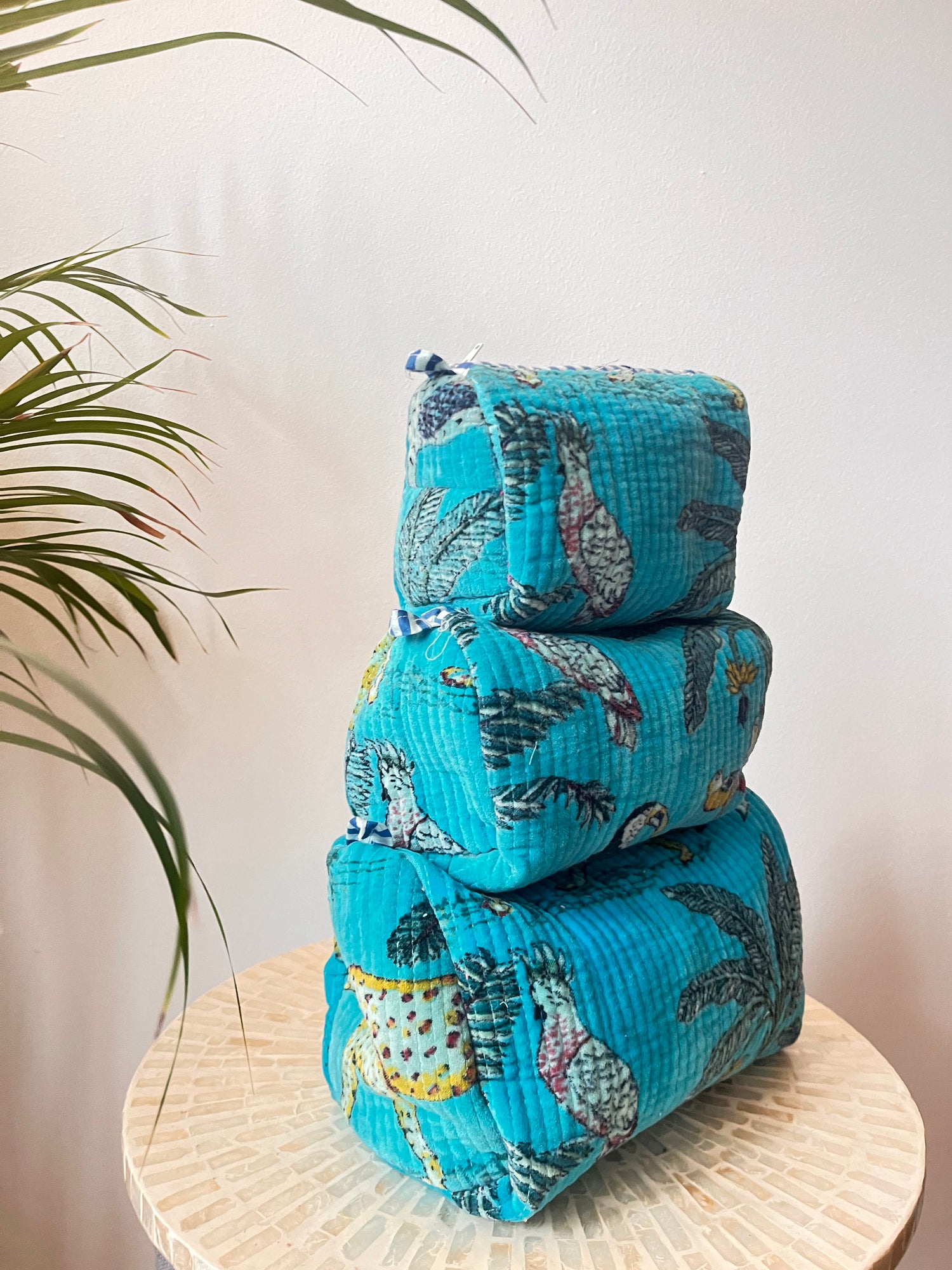 Velvet Quilted Toiletry Pouches