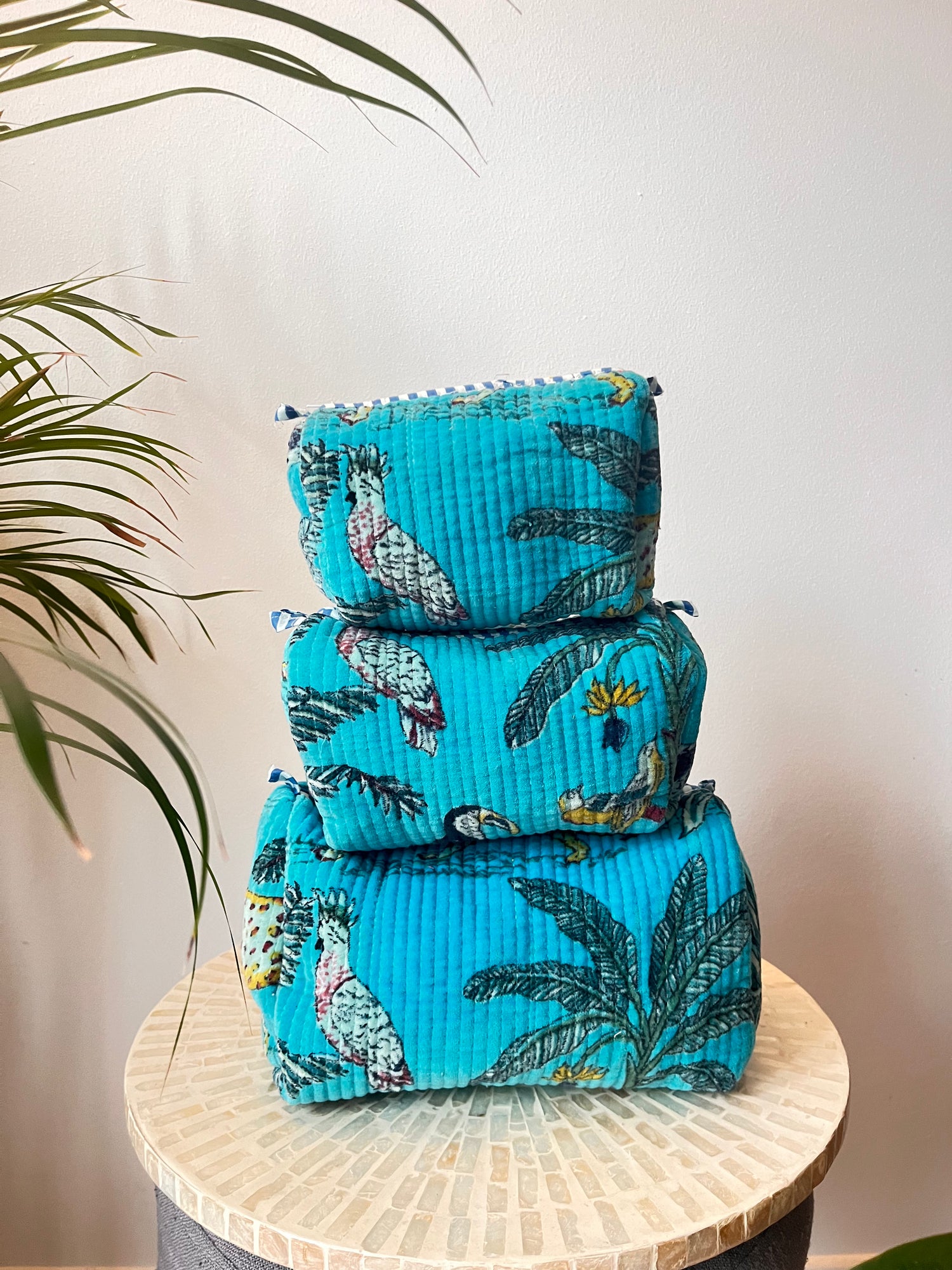 Velvet Quilted Toiletry Pouches