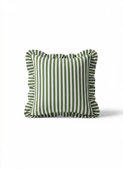 Pair of Hand Block Print Checkerboard Ruffle Cushion Cover - Green