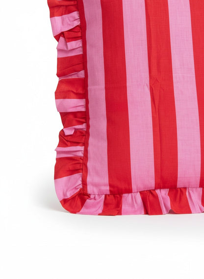 Red & Pink Striped Ruffle Cushion COVER